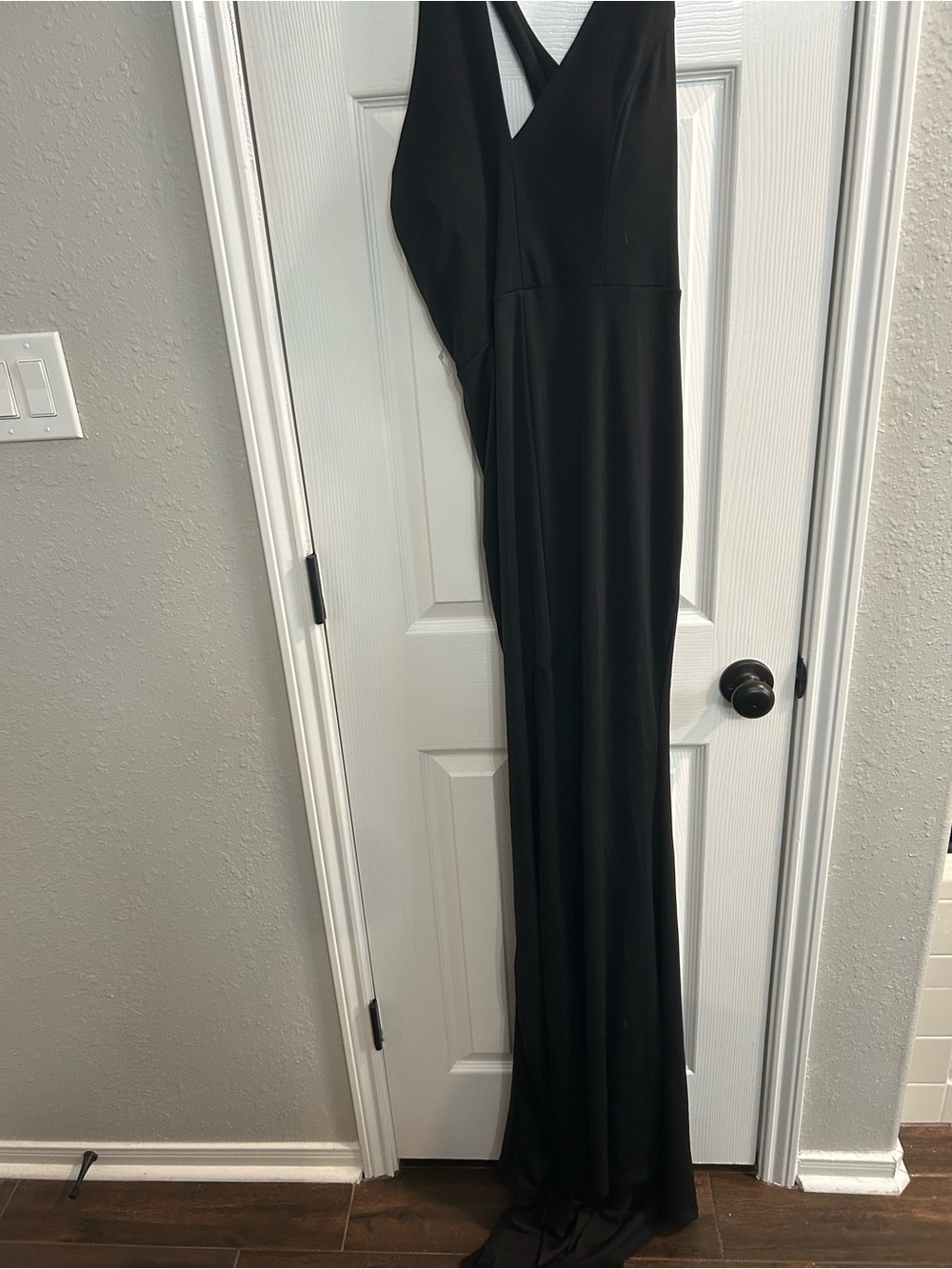 Miss Ord size large floor length black sleeveless dress w train halter bra nwt